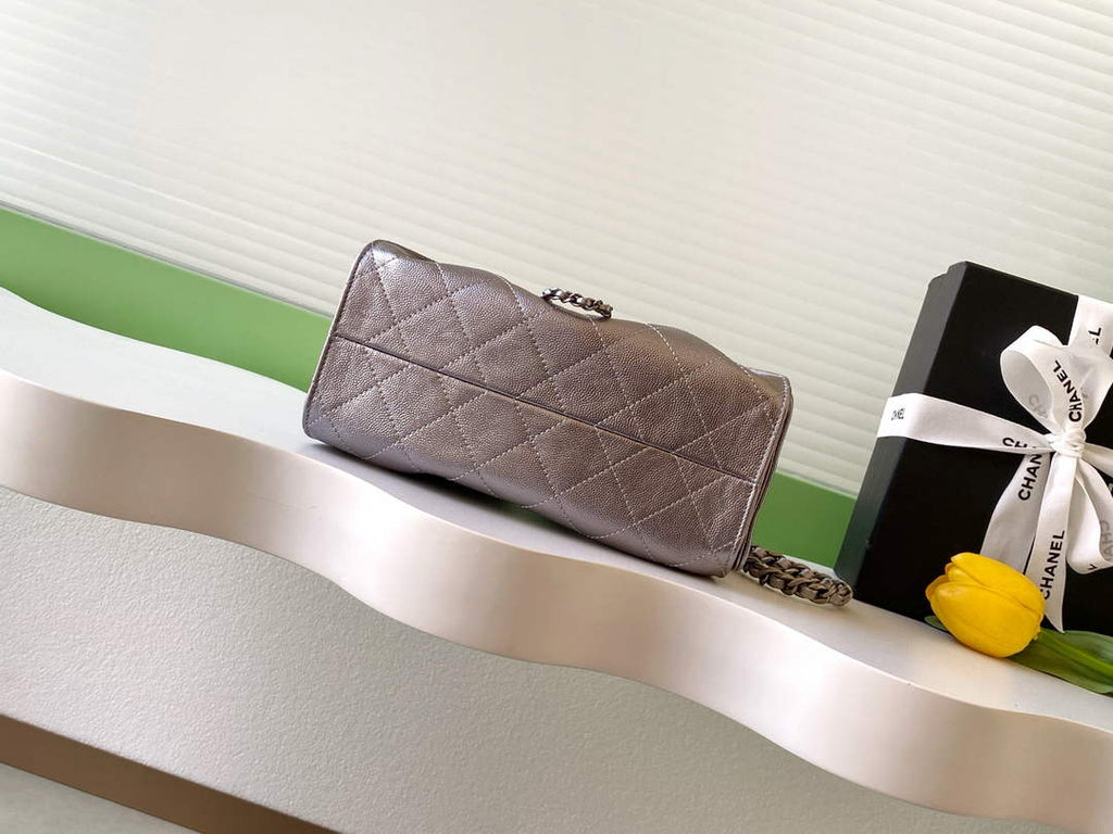 Chanel 25 Mini Handbag AS5631 - Grained Calfskin Dark Silver