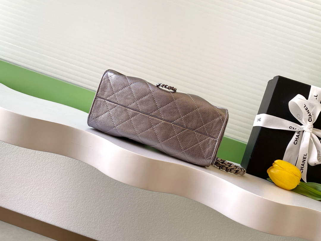 Chanel 25 Mini Handbag AS5631 - Grained Calfskin Dark Silver