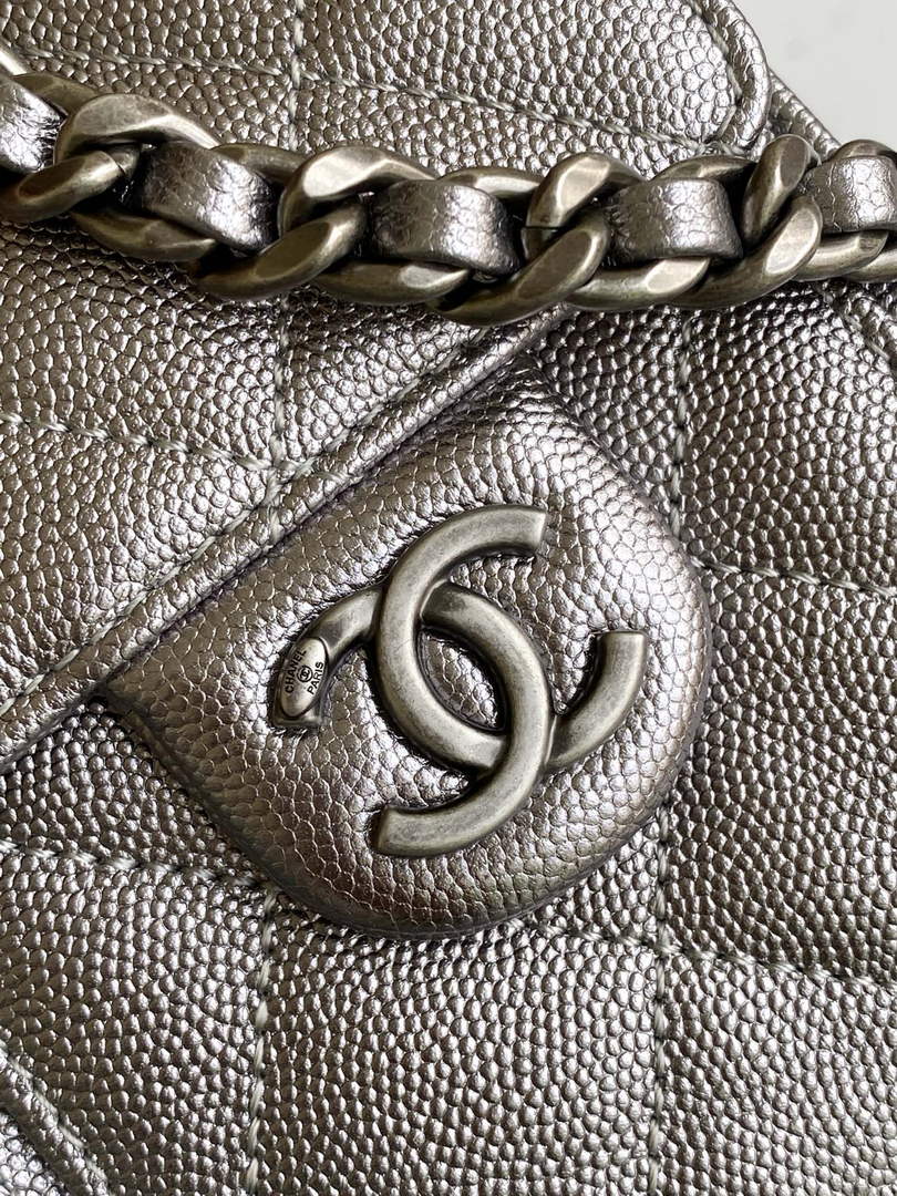 Chanel 25 Mini Handbag AS5631 - Grained Calfskin Dark Silver