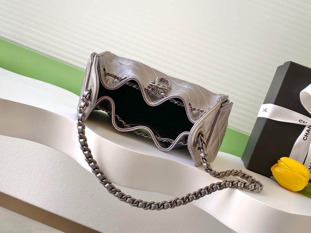 Chanel 25 Mini Handbag AS5631 - Grained Calfskin Dark Silver
