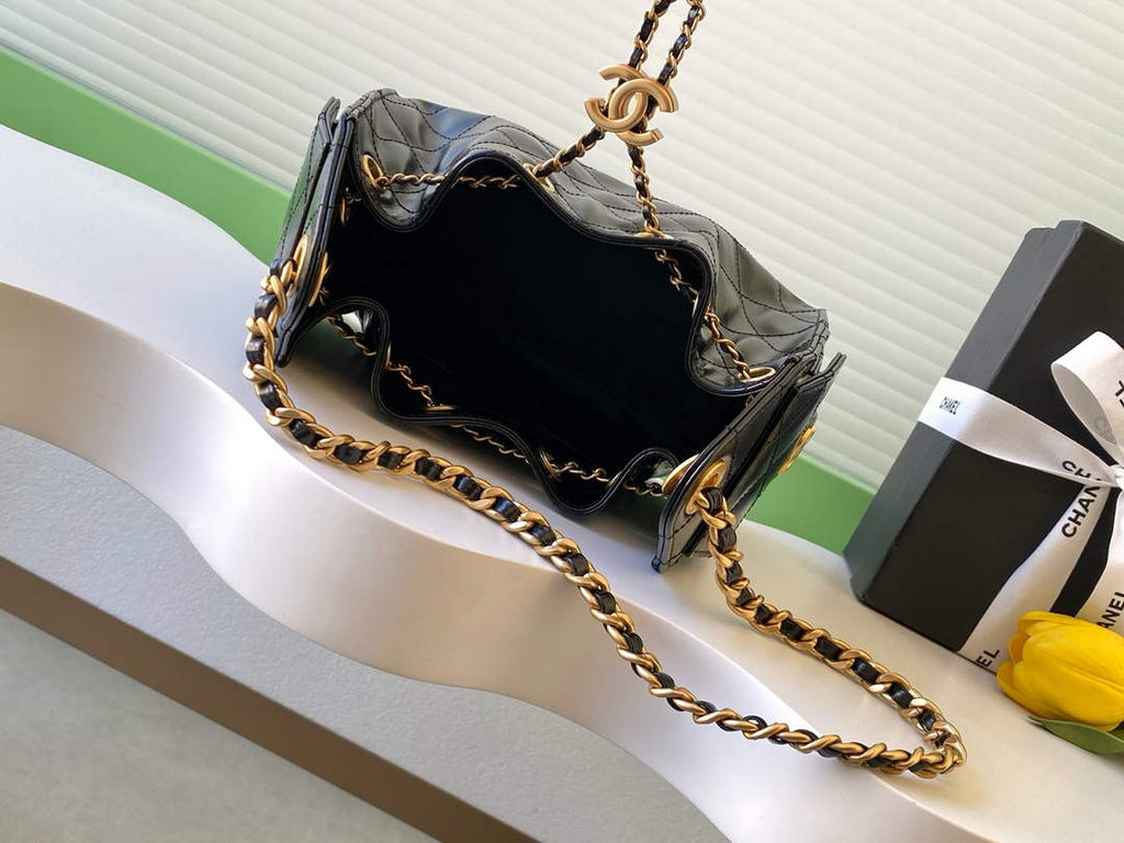 Chanel 25 Mini Handbag AS5631 - Shiny Crumpled Calfskin Black Gold