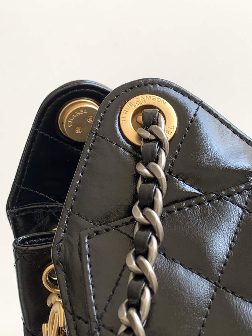 Chanel 25 Mini Handbag AS5631 - Shiny Crumpled Calfskin Silver Gold
