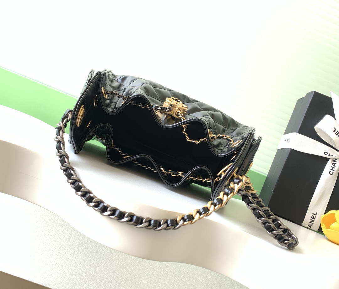 Chanel 25 Mini Handbag AS5631 - Shiny Crumpled Calfskin Silver Gold