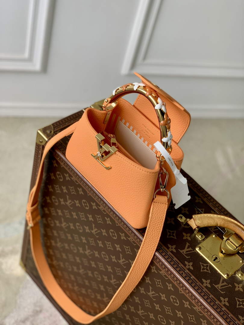 Louis Vuitton Capucines Mini Bag, M14396 In Apricot Taurillon Leather