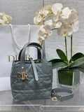 Small Dior Toujours Vertical Tote Bag – M2835 - Gray Macrocannage Calfskin - Default Title - View 1