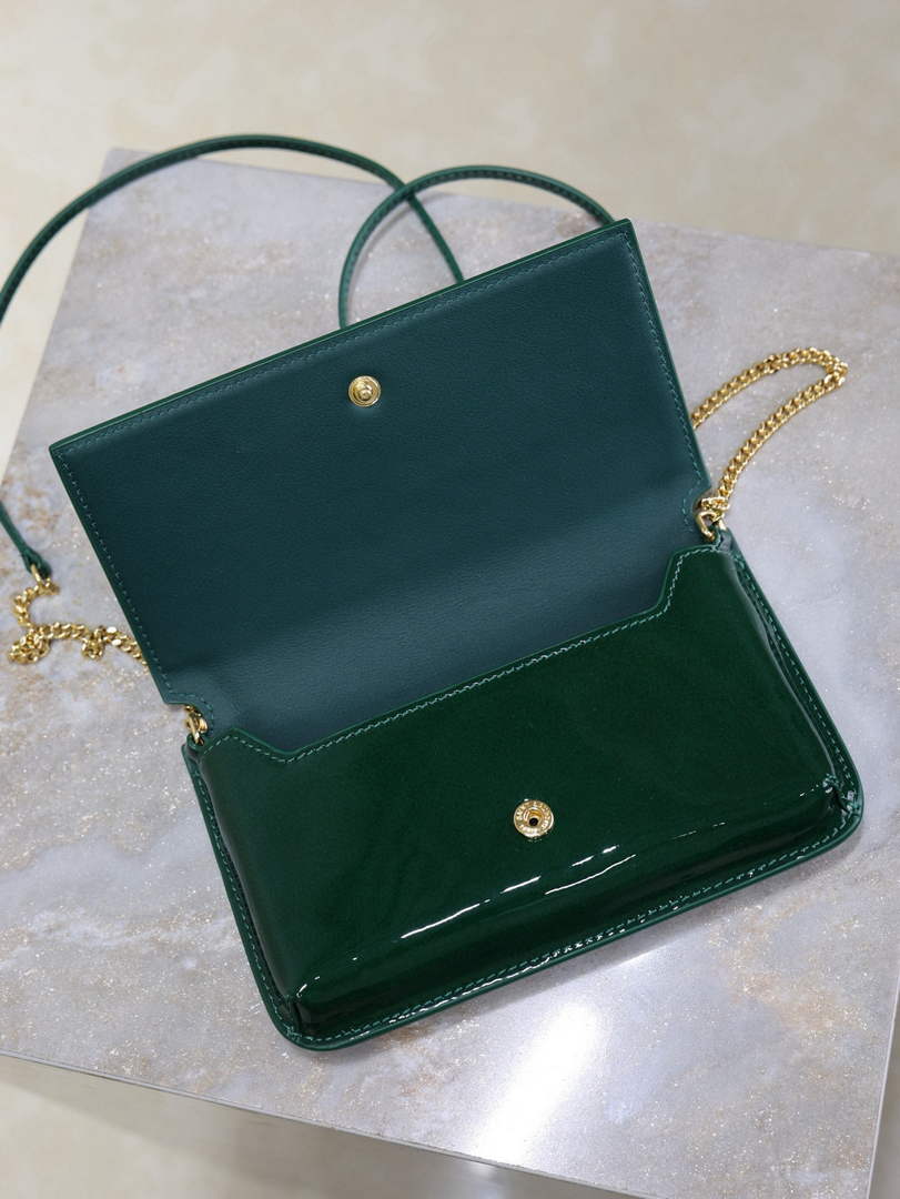 YSL CASSANDRE phone holder 635095 in patent leather green