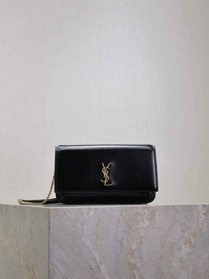 YSL CASSANDRE phone holder 820175 in smooth leather black