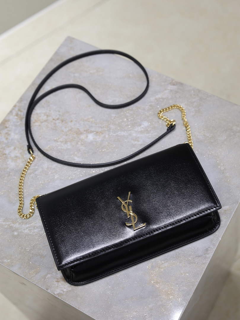 YSL CASSANDRE phone holder 820175 in smooth leather black
