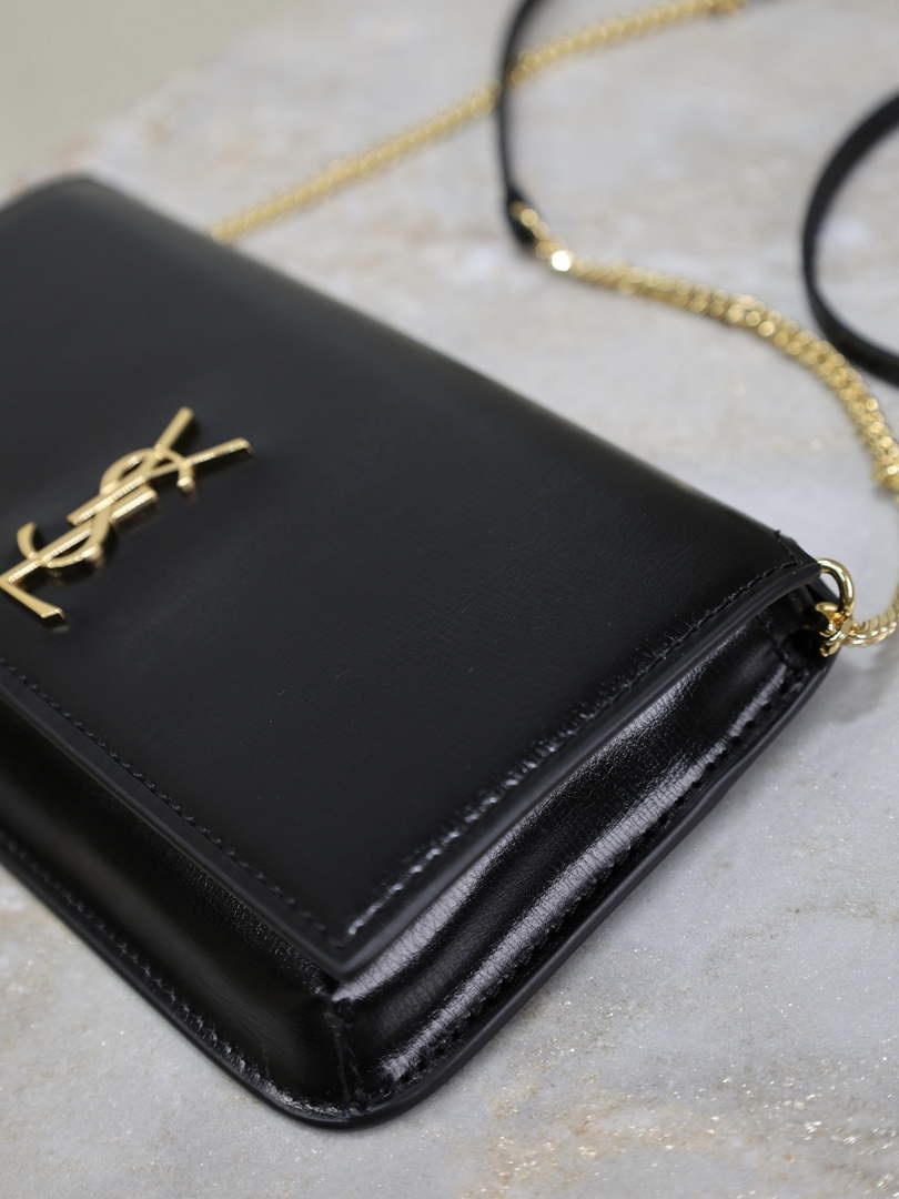YSL CASSANDRE phone holder 820175 in smooth leather black