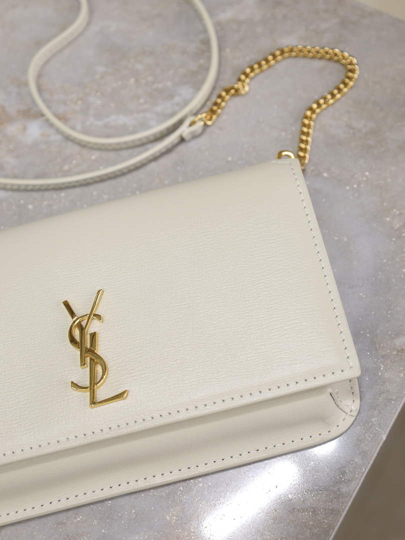 YSL CASSANDRE phone holder 820175 in smooth leather white