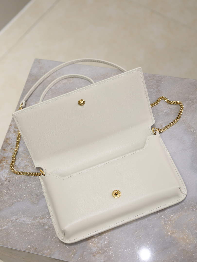 YSL CASSANDRE phone holder 820175 in smooth leather white