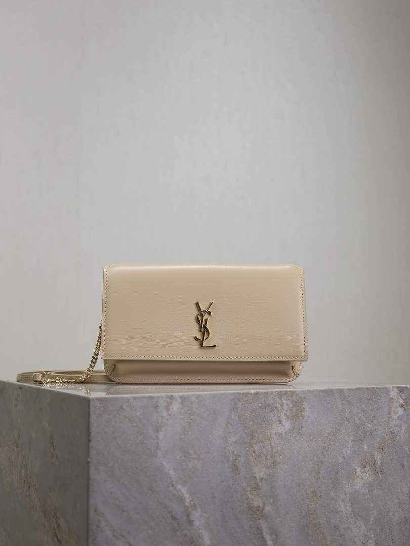 YSL CASSANDRE phone holder 820175 in smooth leather apricot
