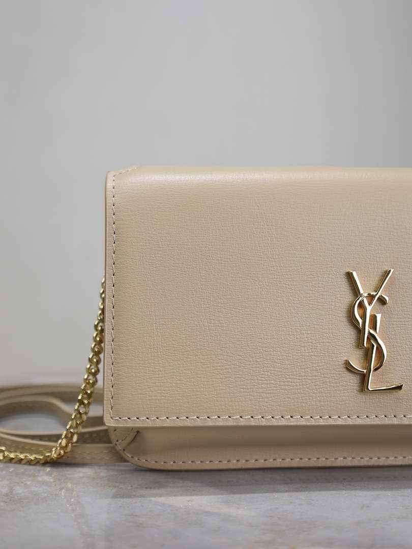 YSL CASSANDRE phone holder 820175 in smooth leather apricot