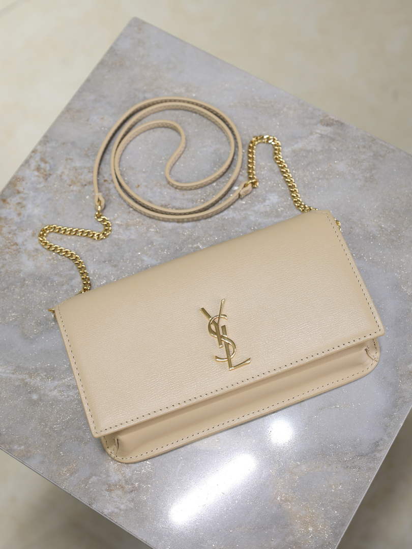 YSL CASSANDRE phone holder 820175 in smooth leather apricot