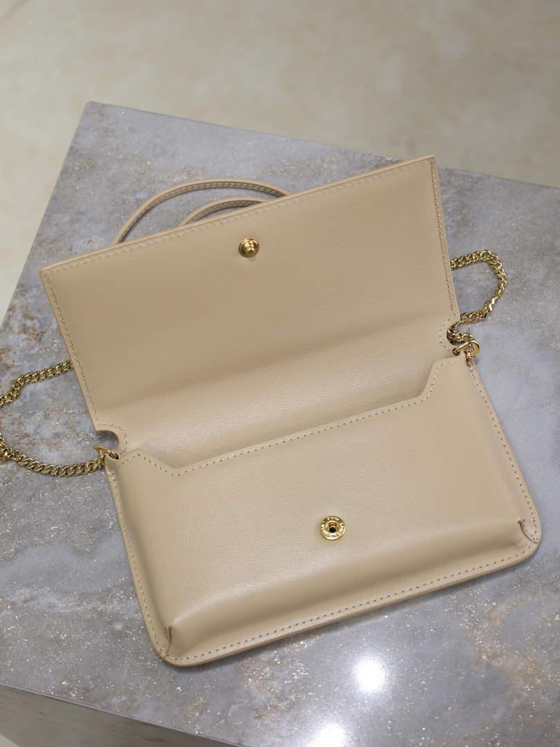 YSL CASSANDRE phone holder 820175 in smooth leather apricot