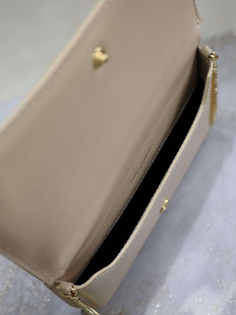YSL CASSANDRE phone holder 820175 in smooth leather apricot