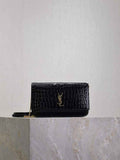 YSL CASSANDRE phone holder 635095 in SHINY crocodile-embossed leather black