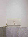 YSL CASSANDRE phone holder 635095 in SHINY crocodile-embossed leather white