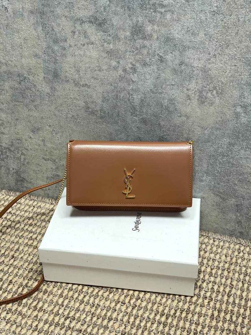 YSL CASSANDRE phone holder 820175 in smooth leather brown