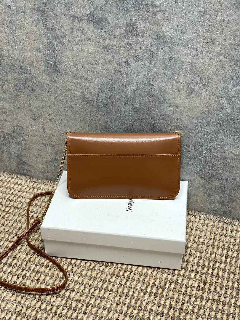 YSL CASSANDRE phone holder 820175 in smooth leather brown