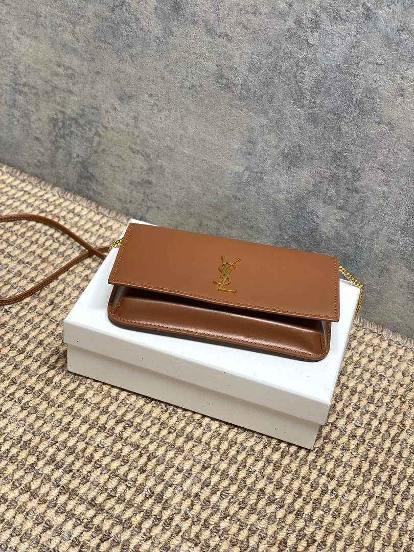 YSL CASSANDRE phone holder 820175 in smooth leather brown