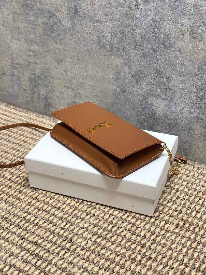 YSL CASSANDRE phone holder 820175 in smooth leather brown