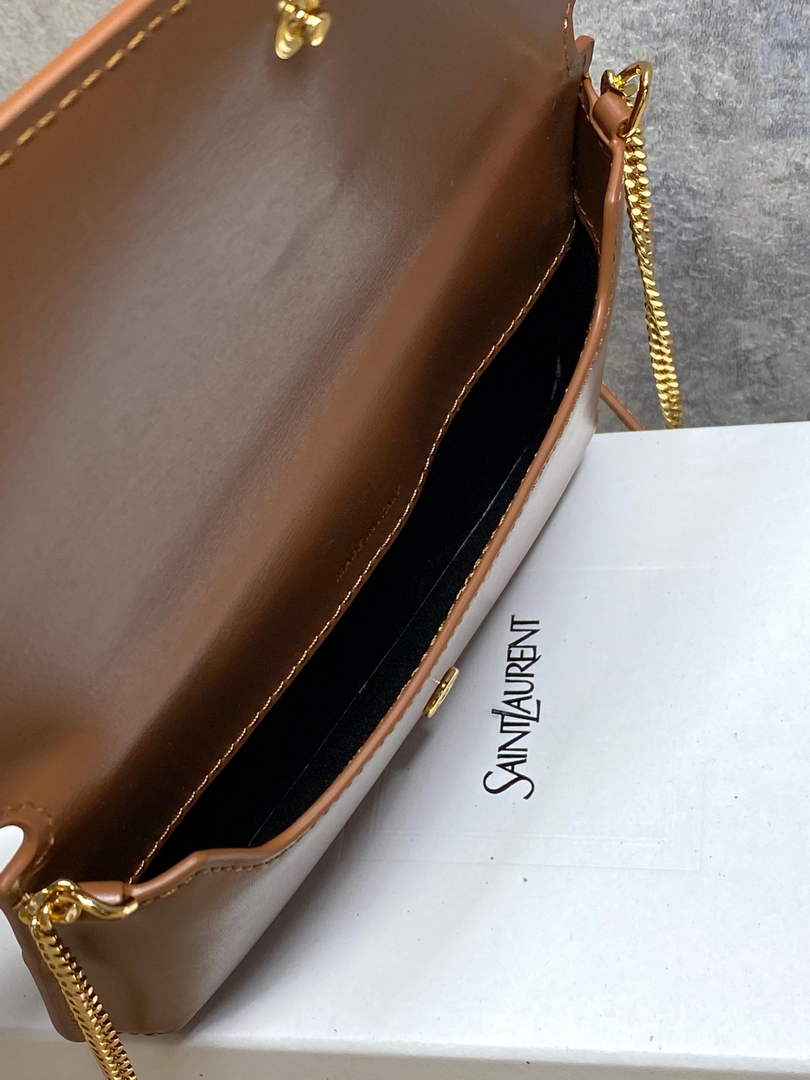 YSL CASSANDRE phone holder 820175 in smooth leather brown