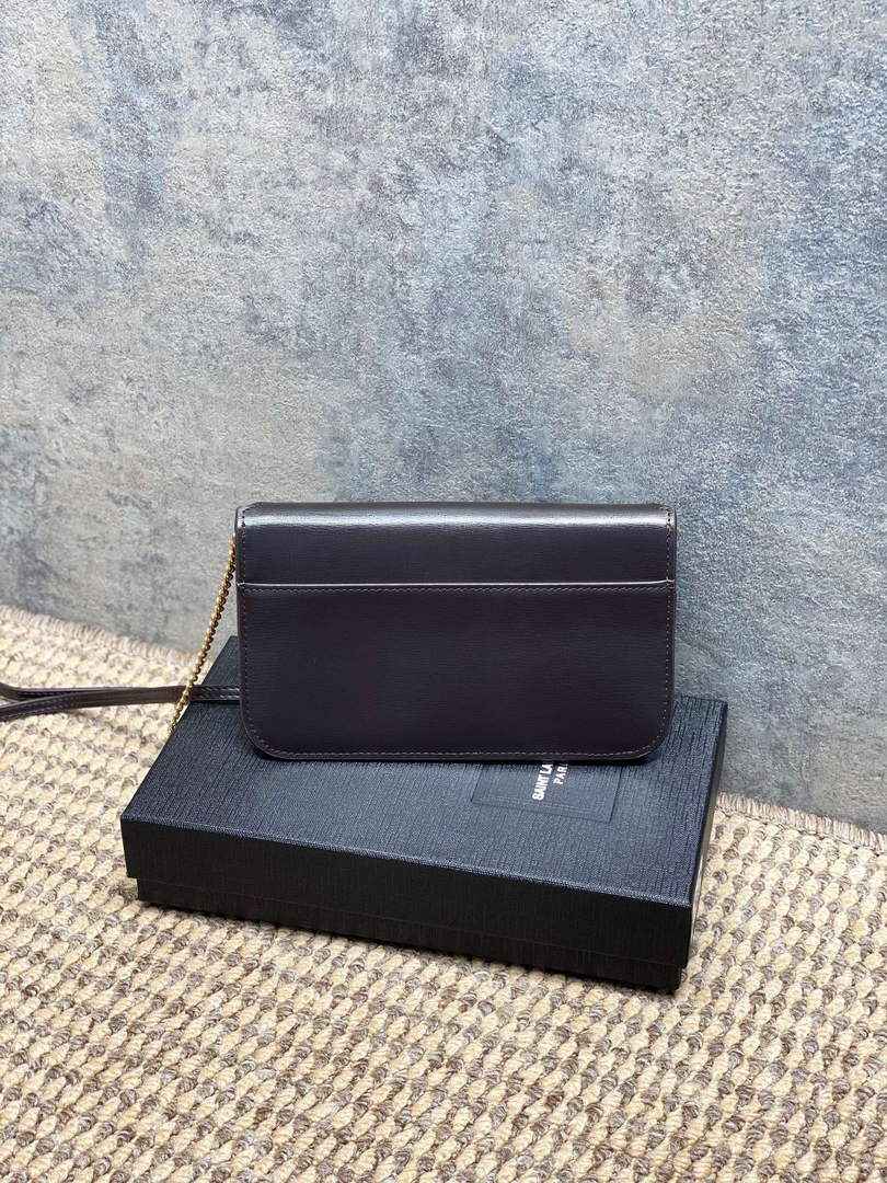 YSL CASSANDRE phone holder 820175 in smooth leather coffee