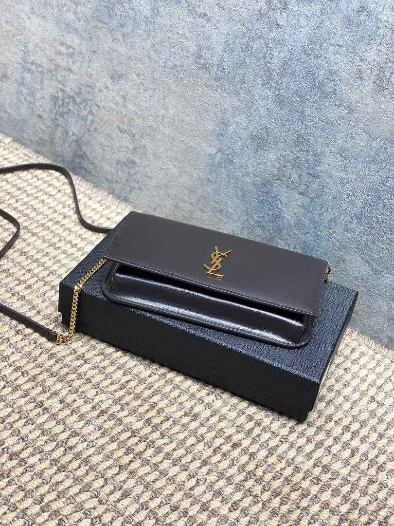 YSL CASSANDRE phone holder 820175 in smooth leather coffee