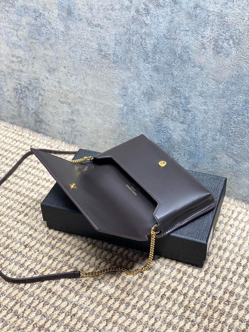 YSL CASSANDRE phone holder 820175 in smooth leather coffee