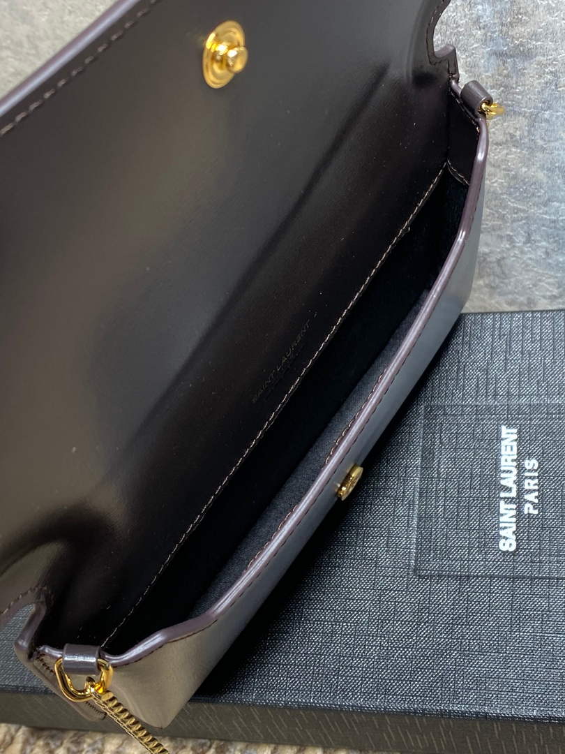 YSL CASSANDRE phone holder 820175 in smooth leather coffee